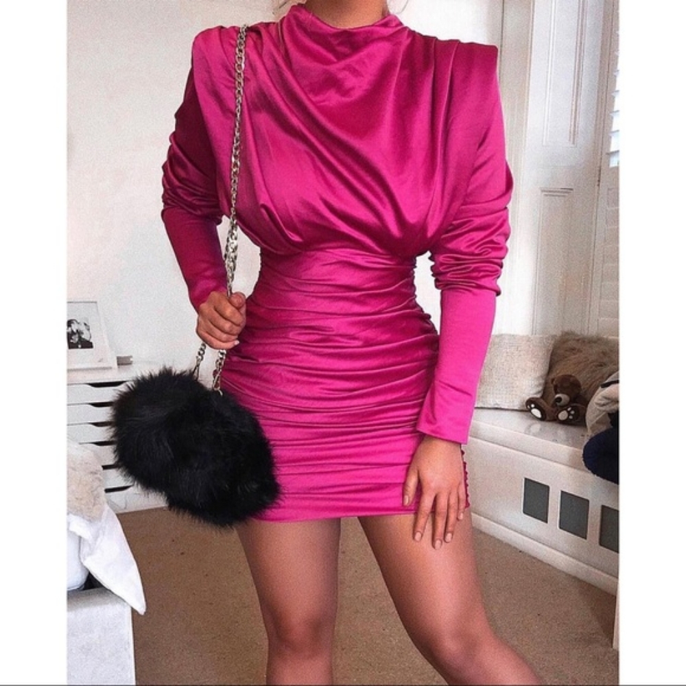 House of CB Giorgiana Satin Draped Pink Mini Dress